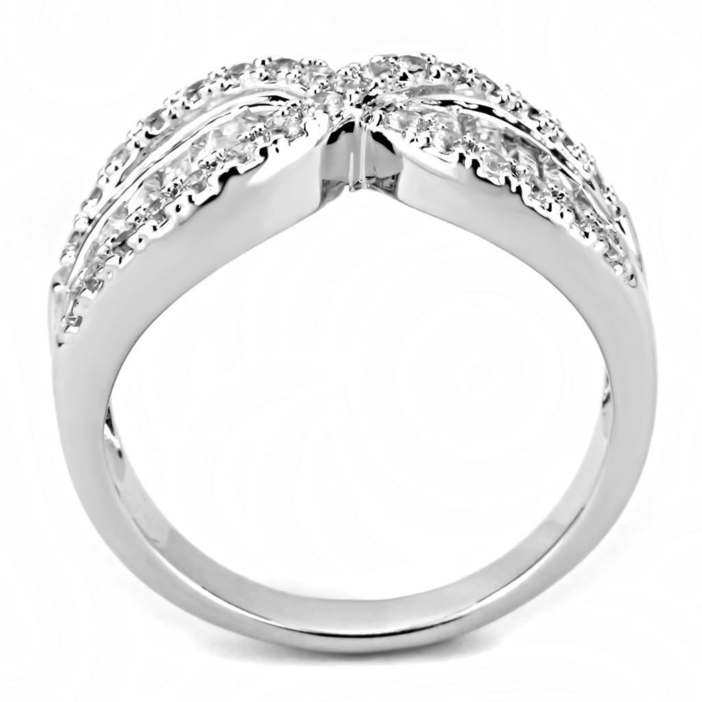3W1518 - Rhodium Brass Ring with AAA Grade CZ  in Clear-2