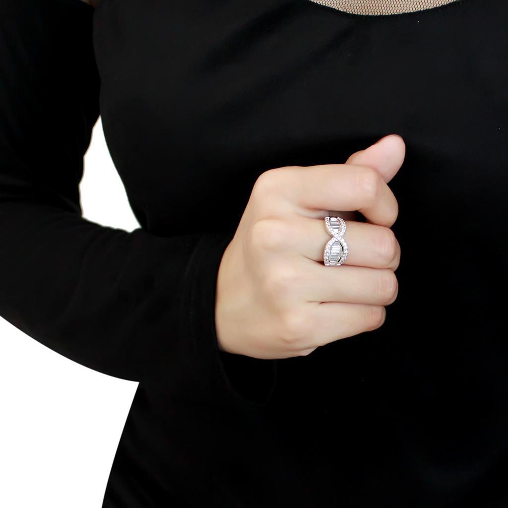 3W1518 - Rhodium Brass Ring with AAA Grade CZ  in Clear-4