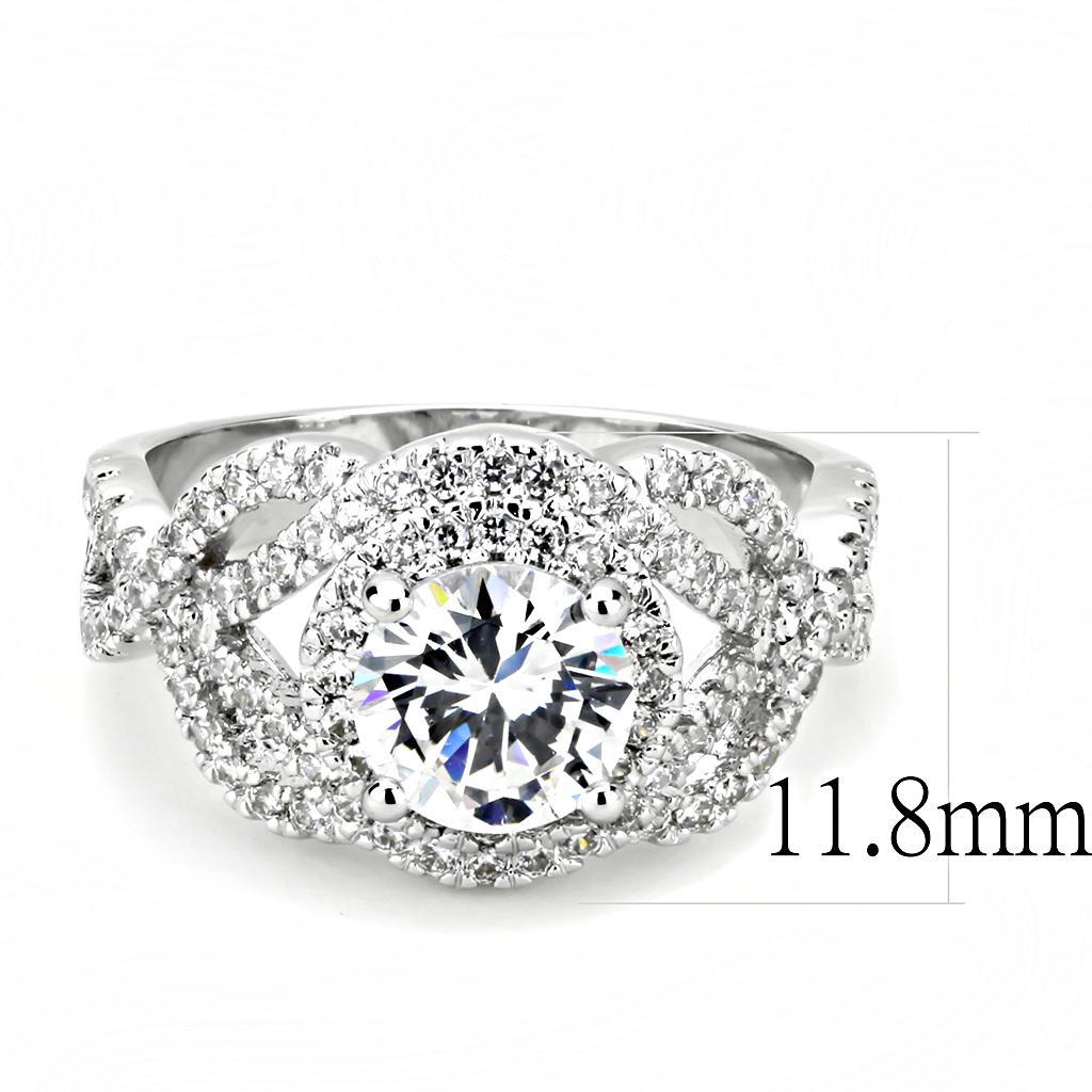 3W1519 - Rhodium Brass Ring with AAA Grade CZ  in Clear-1