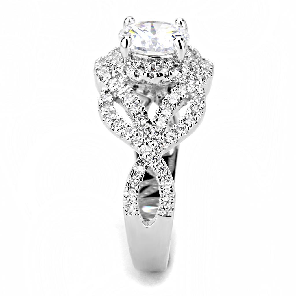 3W1519 - Rhodium Brass Ring with AAA Grade CZ  in Clear-3