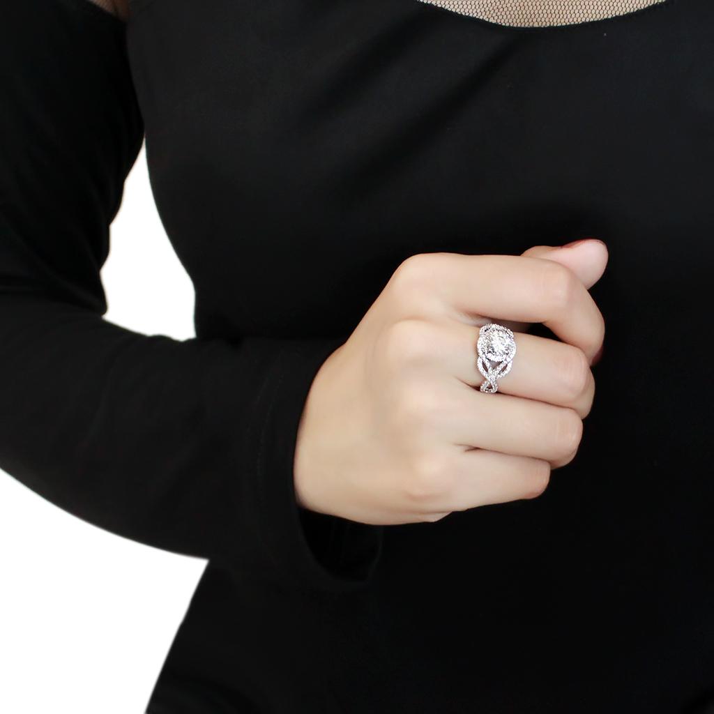 3W1519 - Rhodium Brass Ring with AAA Grade CZ  in Clear-4