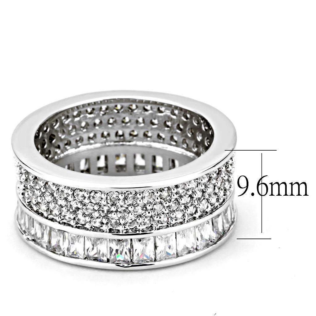 3W1520 - Rhodium Stainless Steel Ring with AAA Grade CZ  in Clear-1