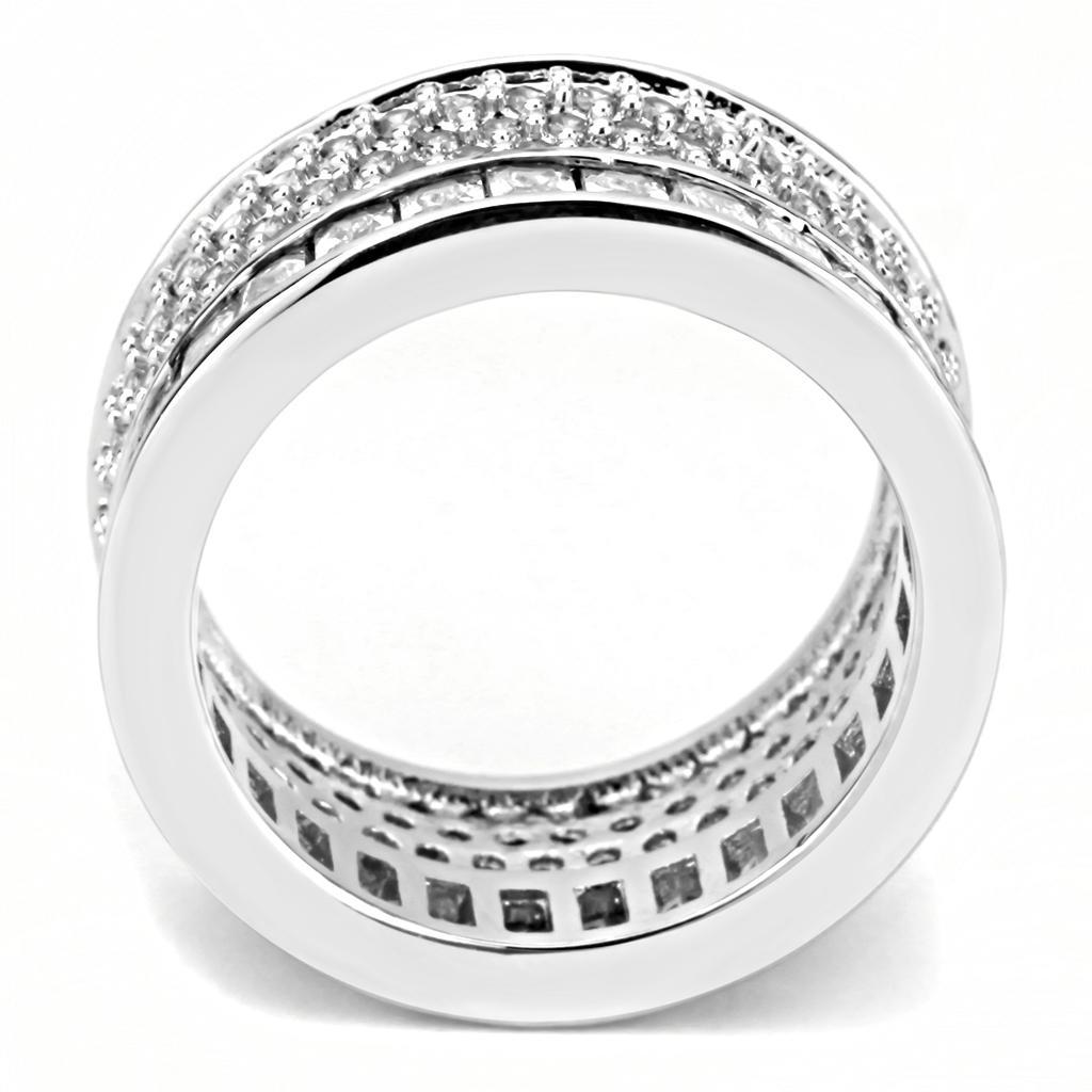 3W1520 - Rhodium Stainless Steel Ring with AAA Grade CZ  in Clear-2