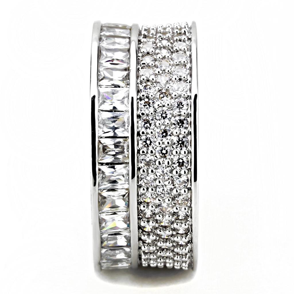 3W1520 - Rhodium Stainless Steel Ring with AAA Grade CZ  in Clear-3