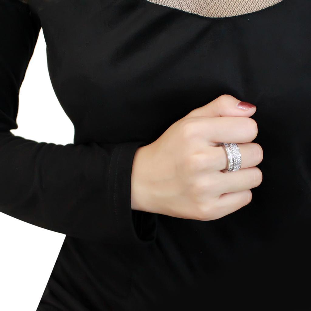 3W1520 - Rhodium Stainless Steel Ring with AAA Grade CZ  in Clear-4