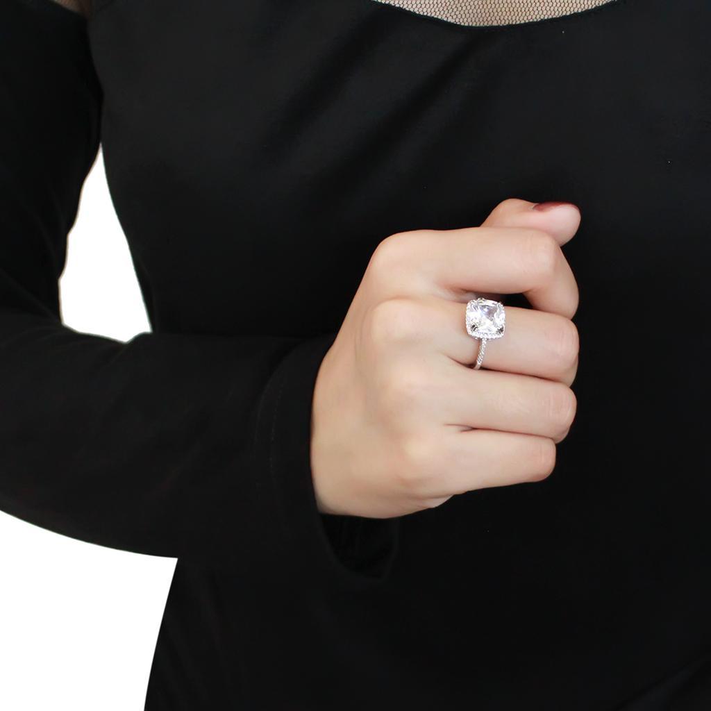 3W1522 - Rhodium Brass Ring with AAA Grade CZ  in Clear-4