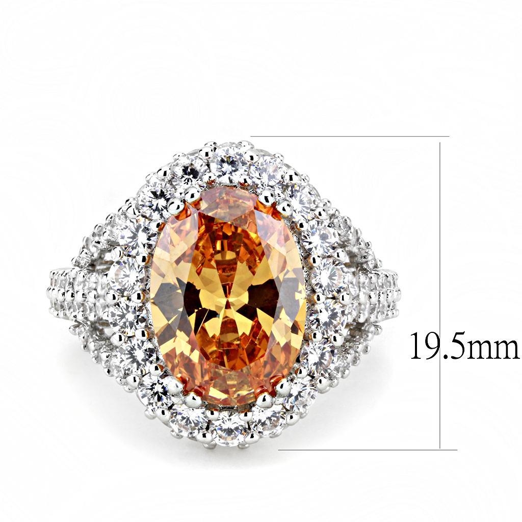 3W1523 - Rhodium Brass Ring with AAA Grade CZ  in Champagne-1