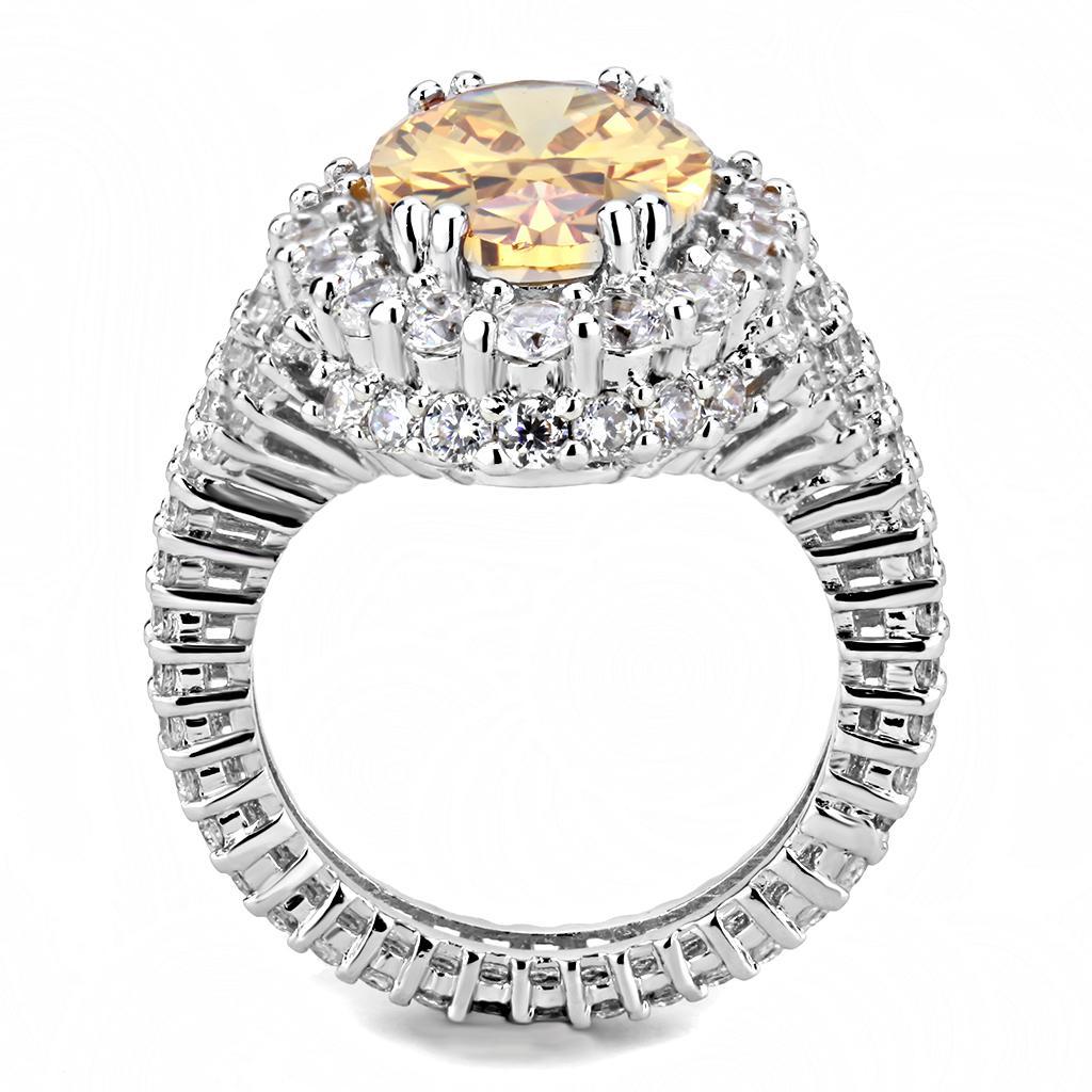 3W1523 - Rhodium Brass Ring with AAA Grade CZ  in Champagne-2
