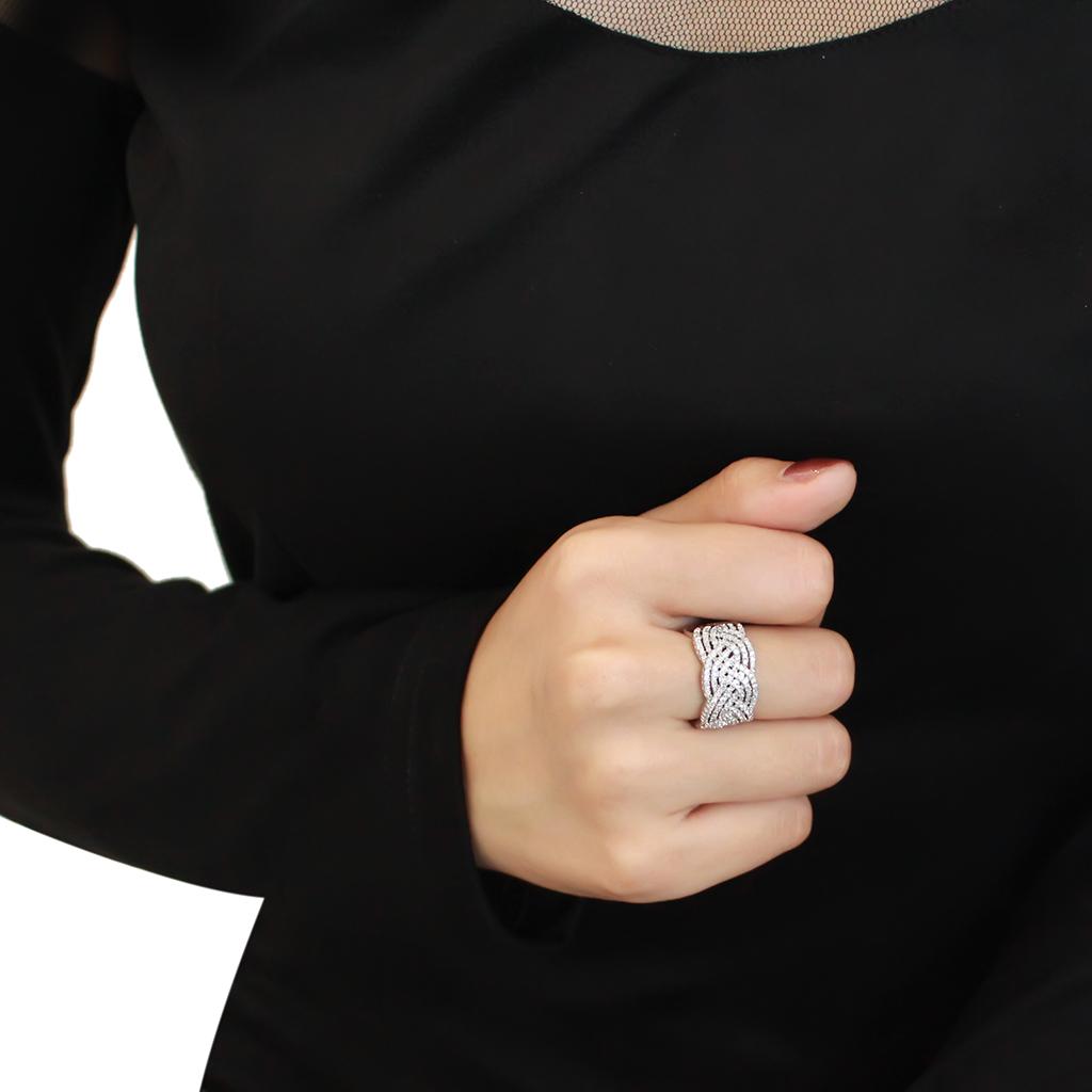 3W1524 - Rhodium Brass Ring with AAA Grade CZ  in Clear-4