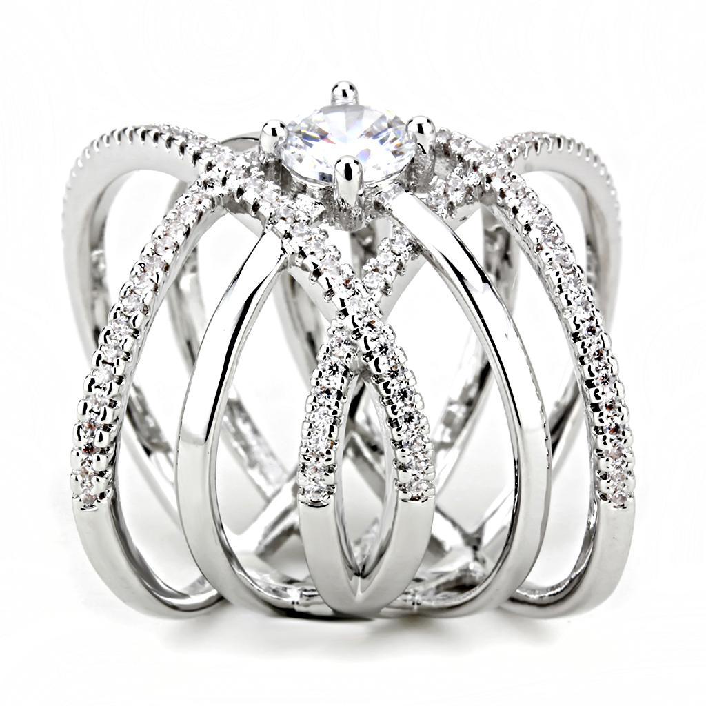 3W1528 - Rhodium Brass Ring with AAA Grade CZ  in Clear-3