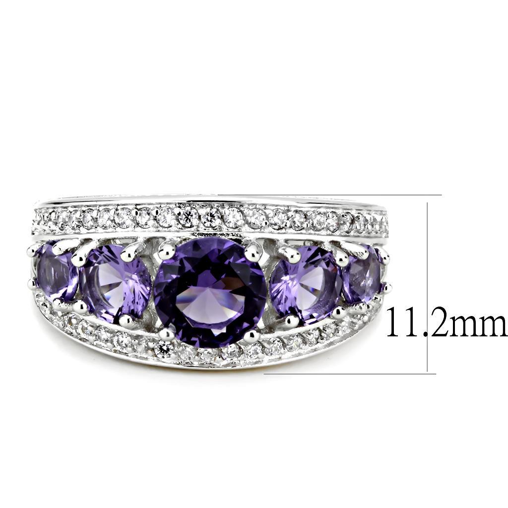 3W1530 - Rhodium Brass Ring with Synthetic  in Amethyst-1