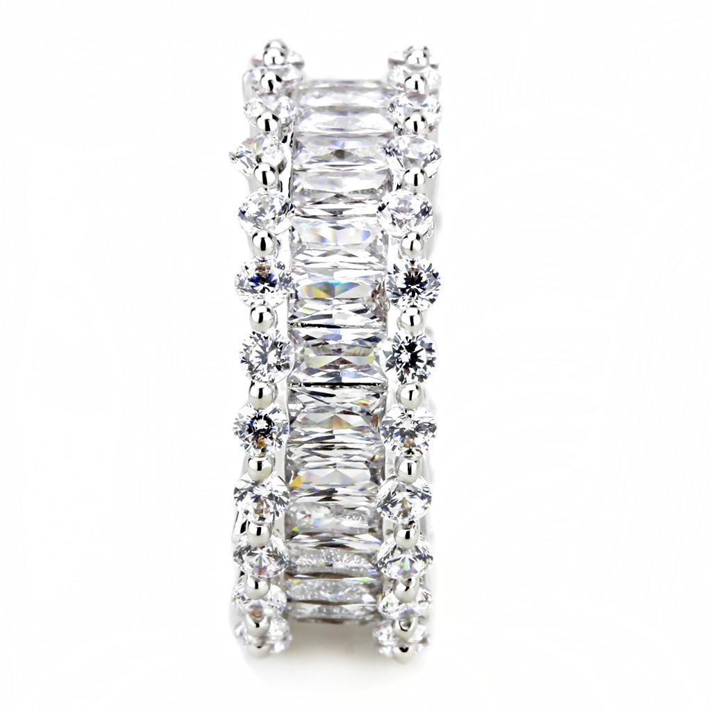3W1531 - Rhodium Brass Ring with AAA Grade CZ  in Clear-3