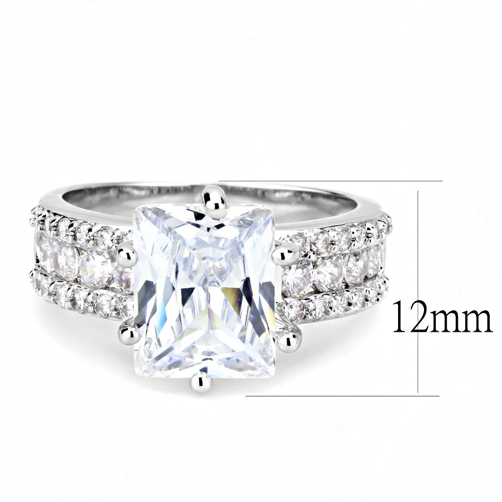 3W1532 - Rhodium Brass Ring with AAA Grade CZ  in Clear-1