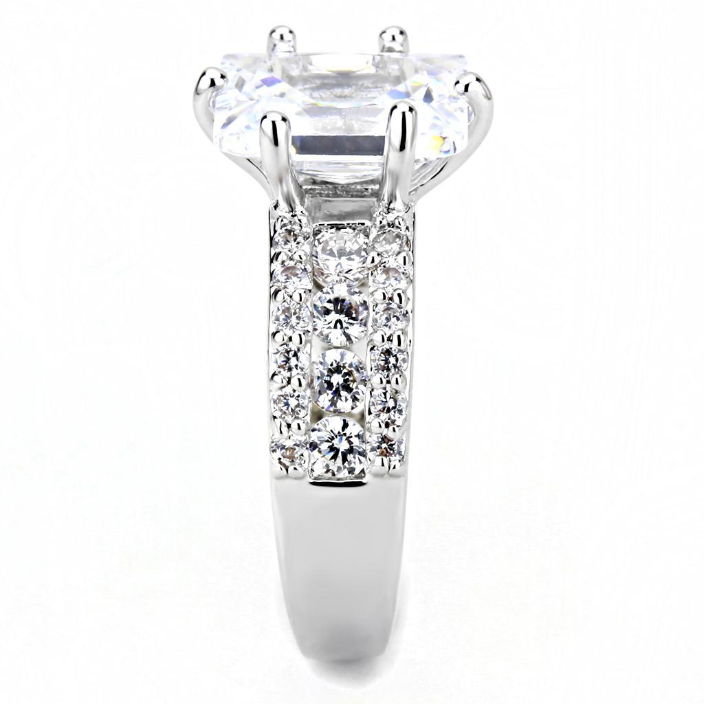 3W1532 - Rhodium Brass Ring with AAA Grade CZ  in Clear-3
