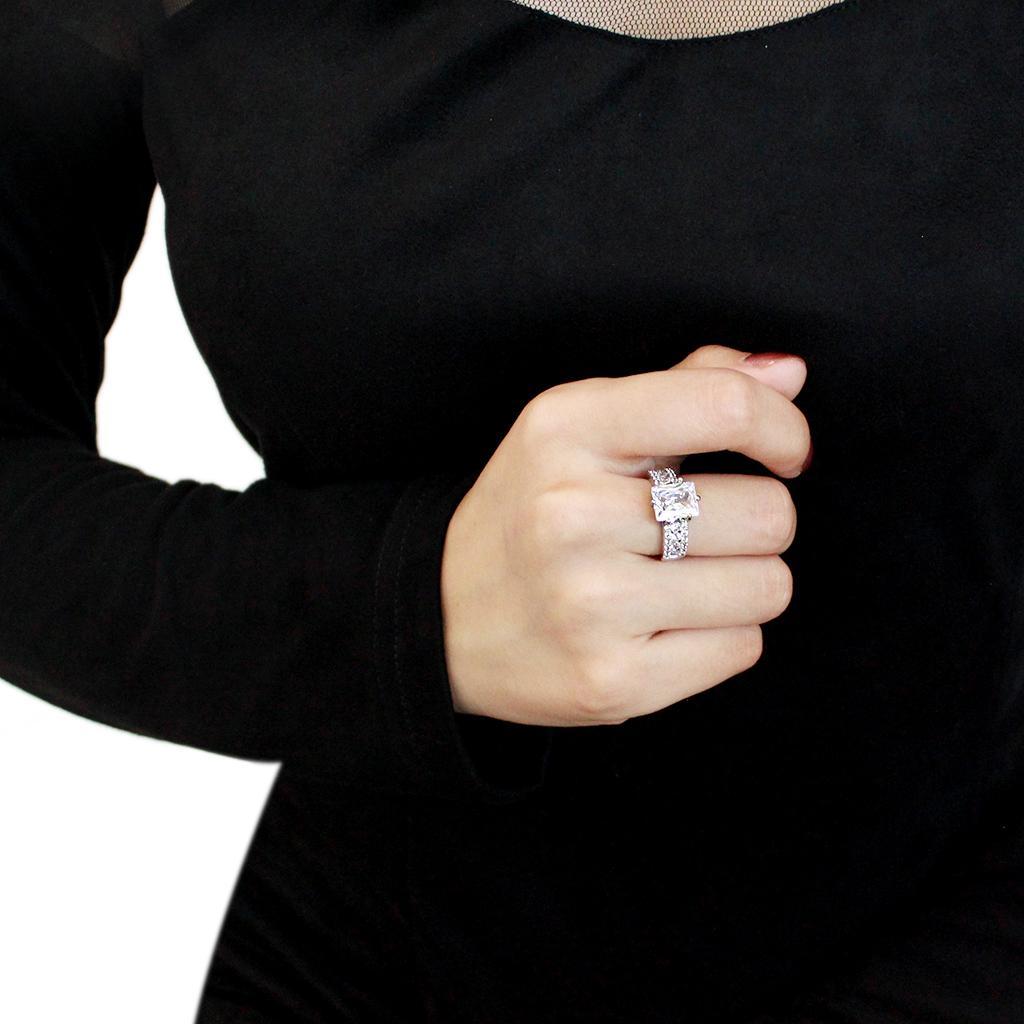 3W1532 - Rhodium Brass Ring with AAA Grade CZ  in Clear-4