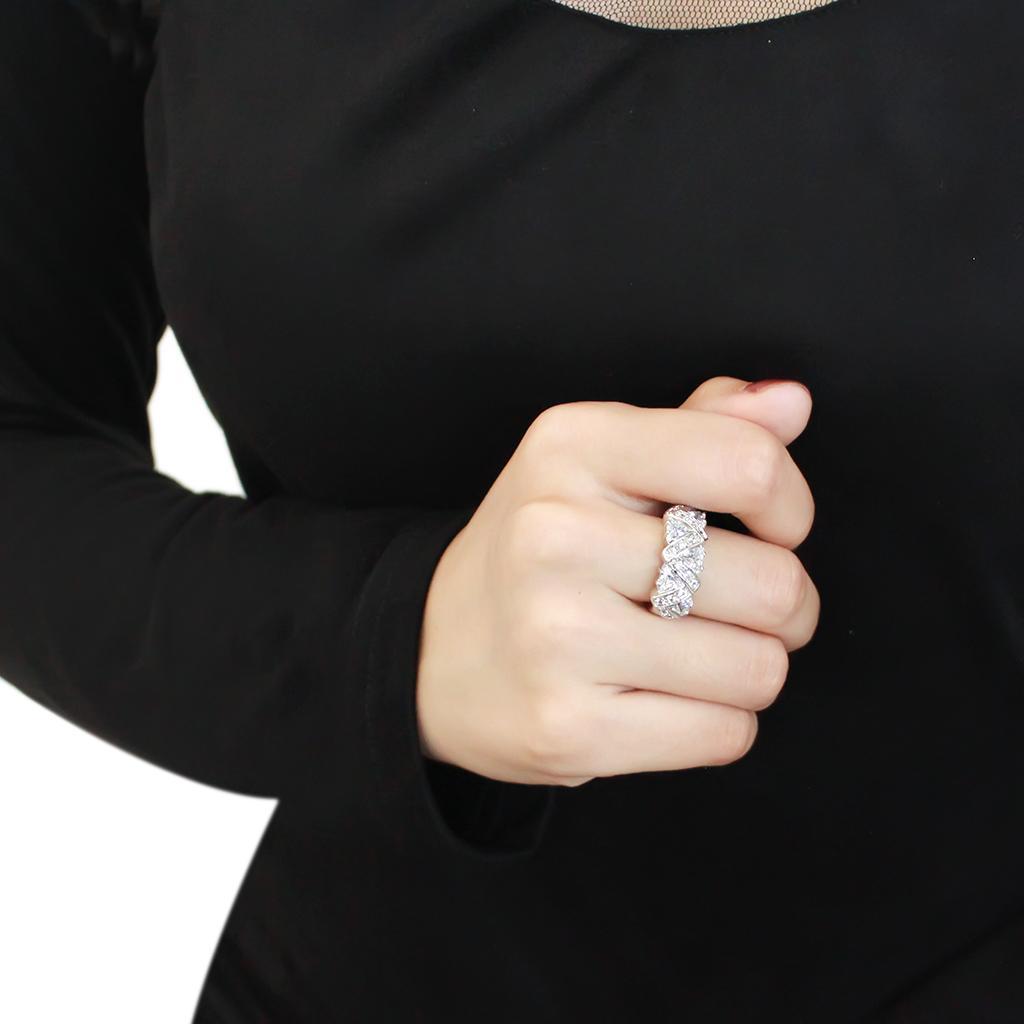 3W1533 - Rhodium Brass Ring with AAA Grade CZ  in Clear-4