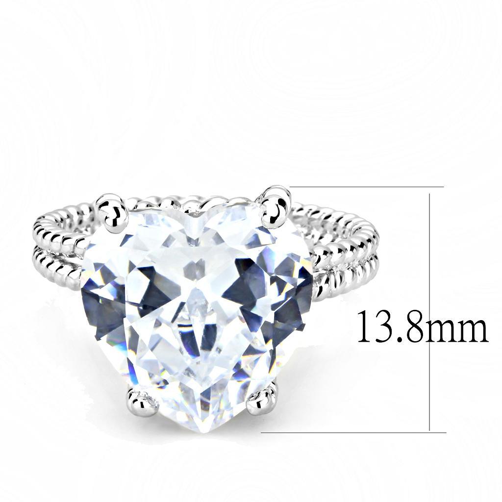 3W1536 - Rhodium Brass Ring with AAA Grade CZ  in Clear-1