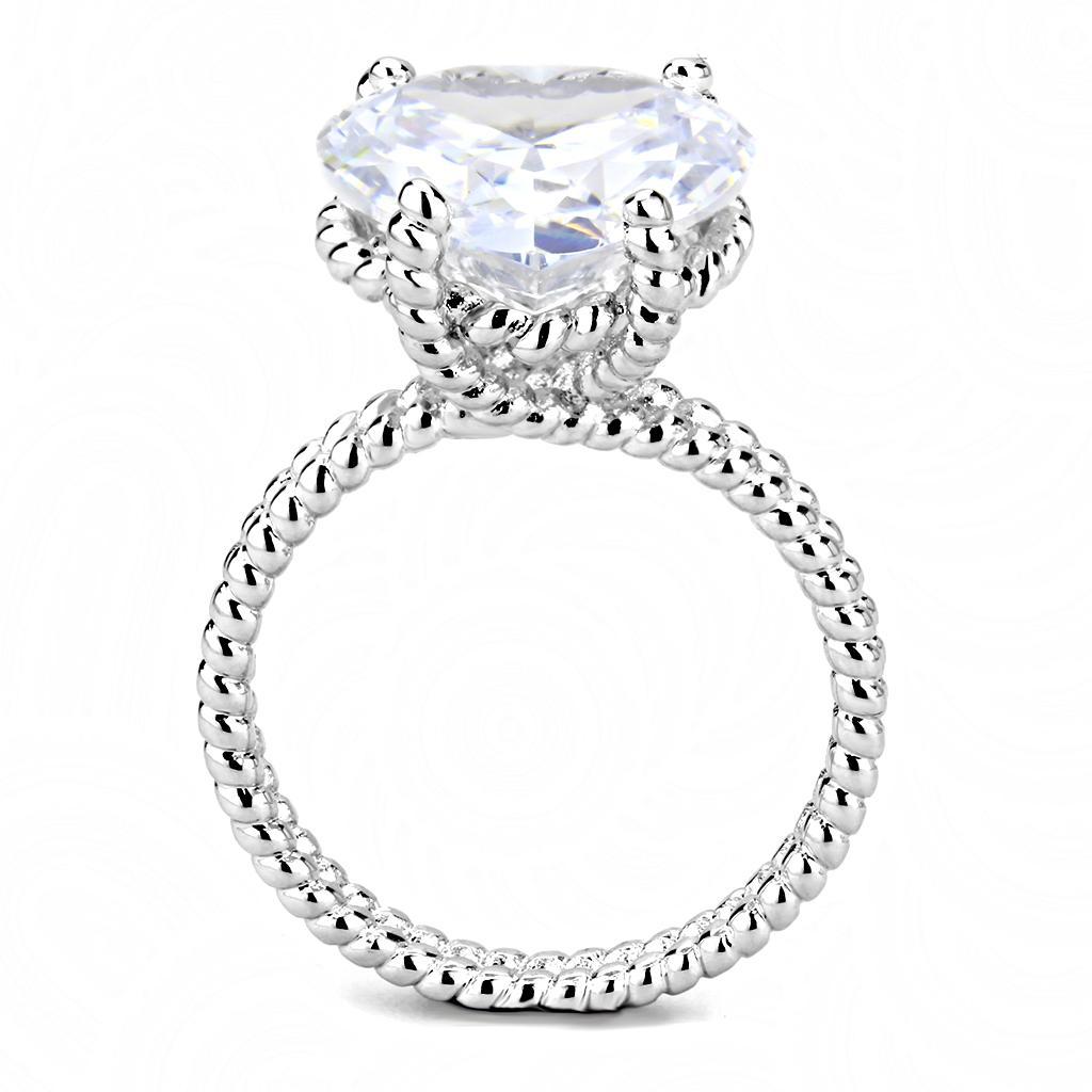 3W1536 - Rhodium Brass Ring with AAA Grade CZ  in Clear-2