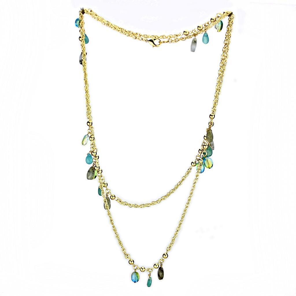 3W1537 - Gold Brass Necklace with Synthetic Jade in Emerald-1