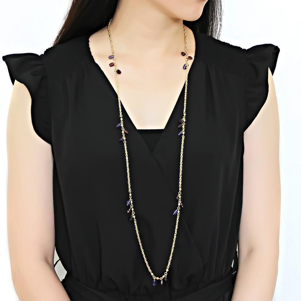 3W1538 - Gold Brass Necklace with Semi-Precious Amethyst Crystal in Amethyst-4