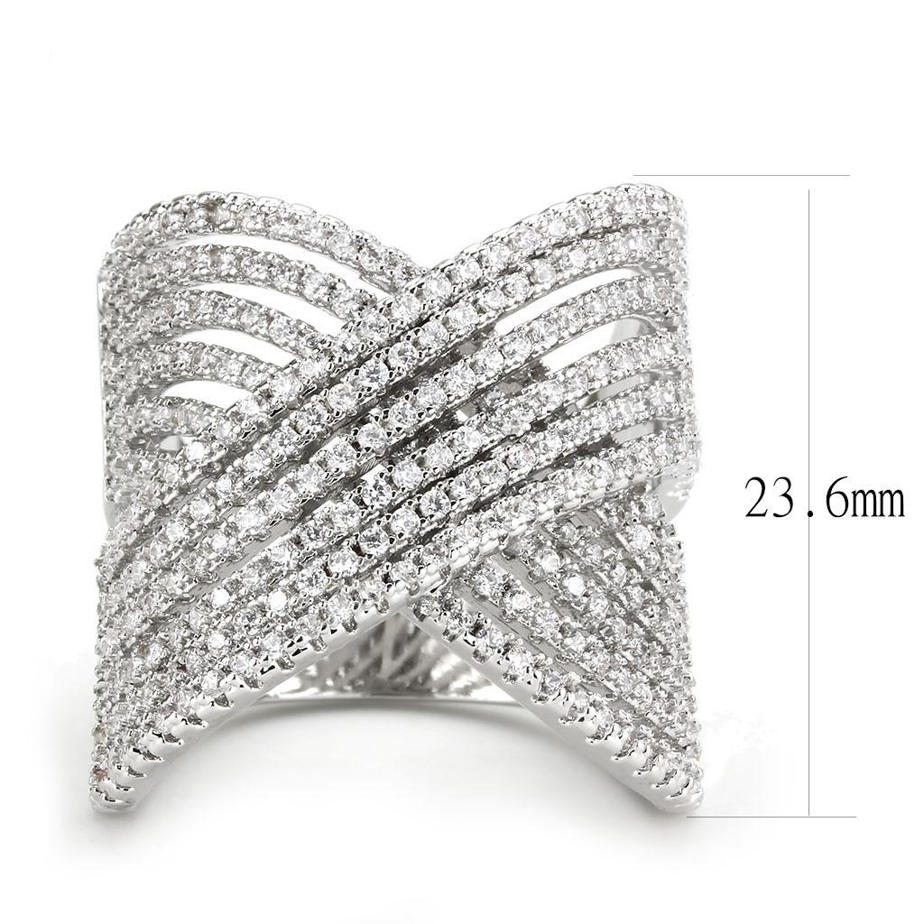 3W1539 - Rhodium Brass Ring with AAA Grade CZ  in Clear-1