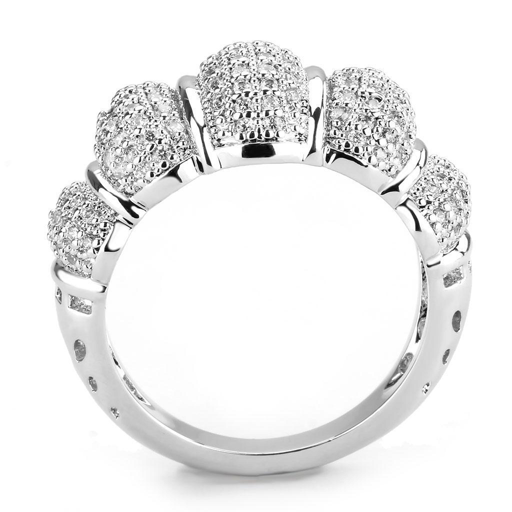 3W1540 - Rhodium Brass Ring with AAA Grade CZ  in Clear-2