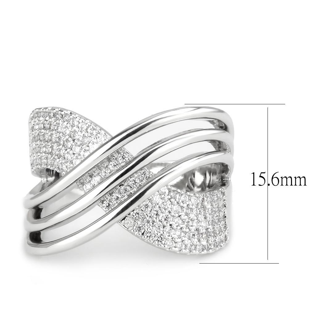 3W1542 - Rhodium Brass Ring with AAA Grade CZ  in Clear-1