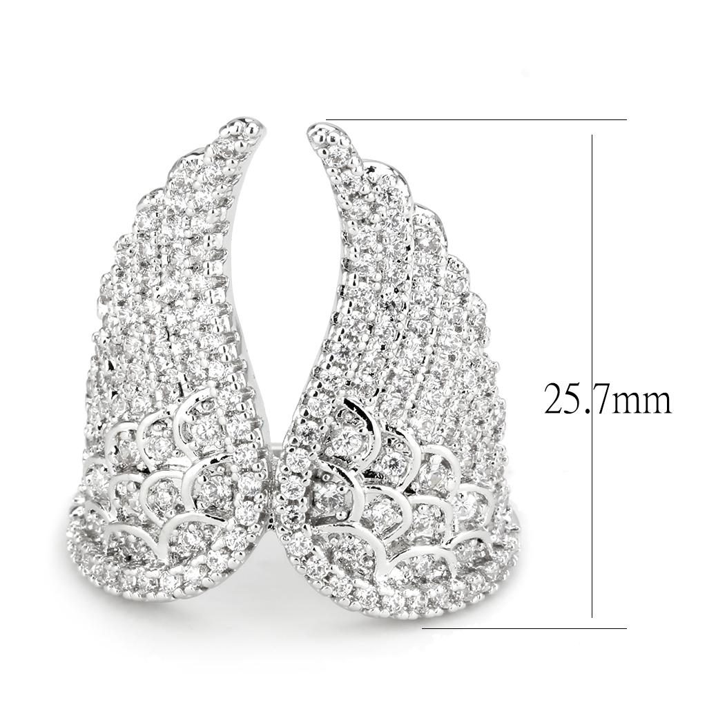 3W1543 - Rhodium Brass Ring with AAA Grade CZ  in Clear-1