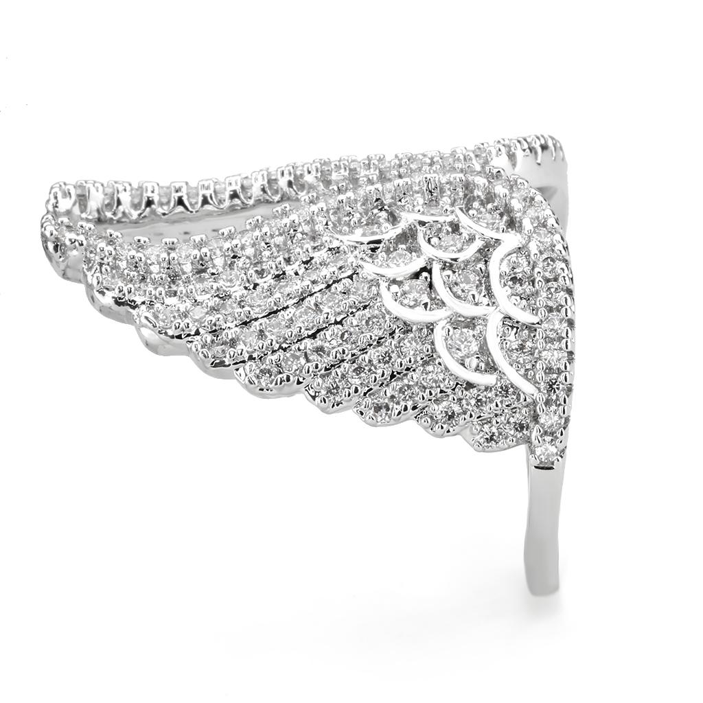 3W1543 - Rhodium Brass Ring with AAA Grade CZ  in Clear-3