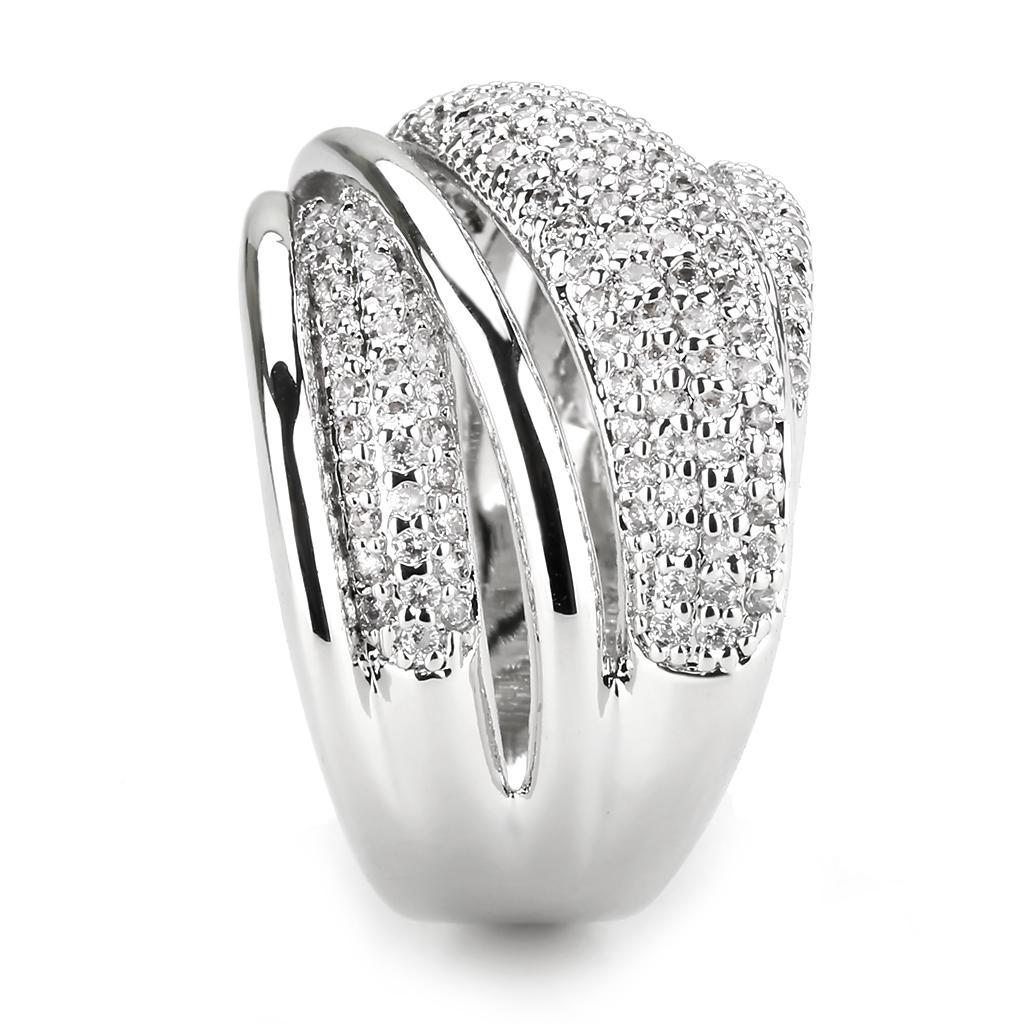 3W1544 - Rhodium Brass Ring with AAA Grade CZ  in Clear-4