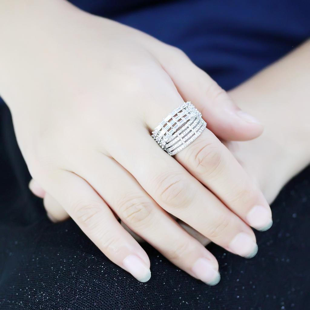 3W1545 - Rhodium Brass Ring with AAA Grade CZ  in Clear-4