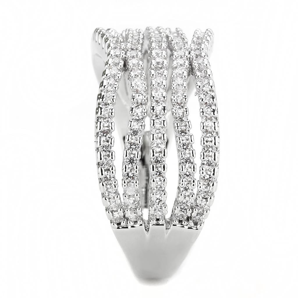 3W1546 - Rhodium Brass Ring with AAA Grade CZ  in Clear-3