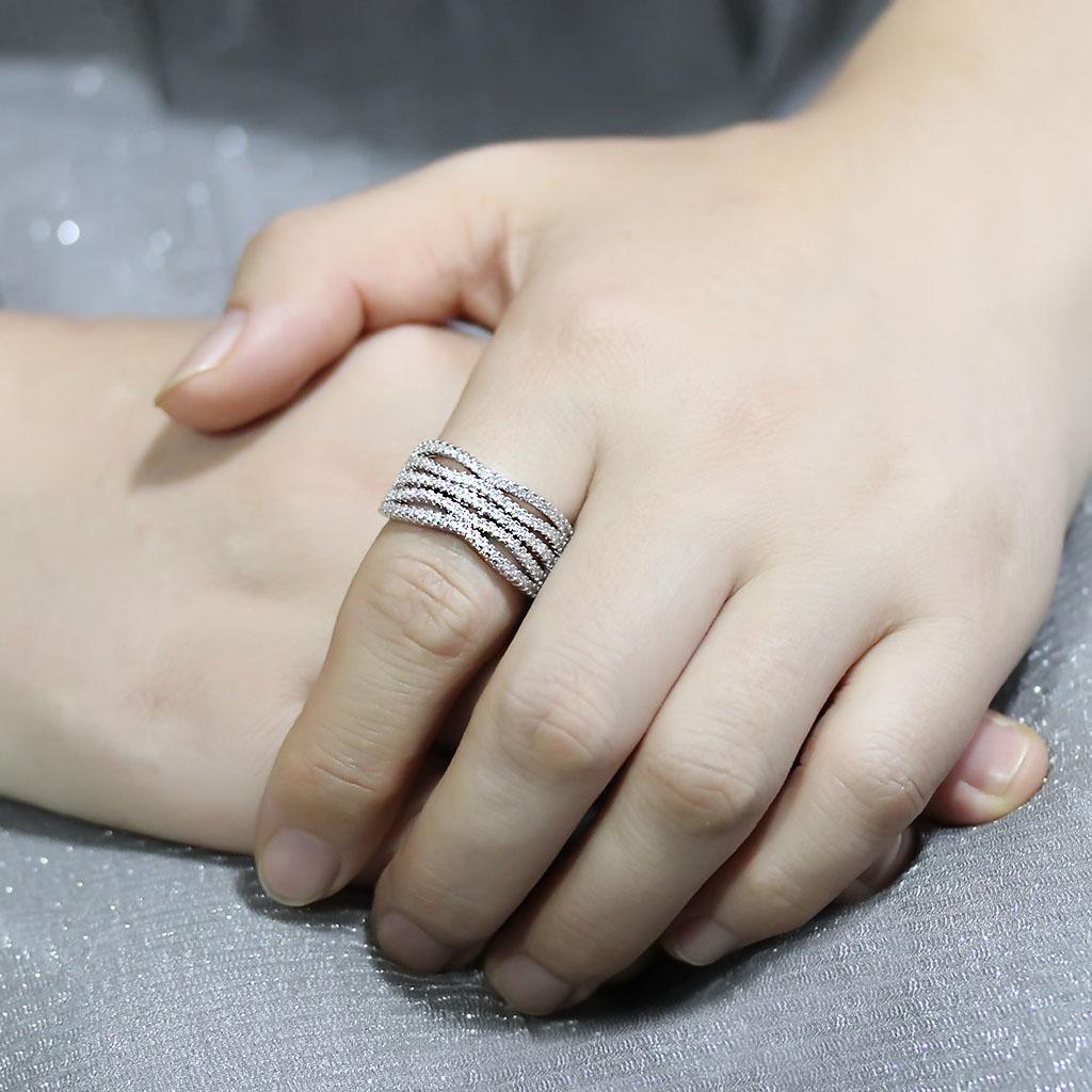 3W1546 - Rhodium Brass Ring with AAA Grade CZ  in Clear-4