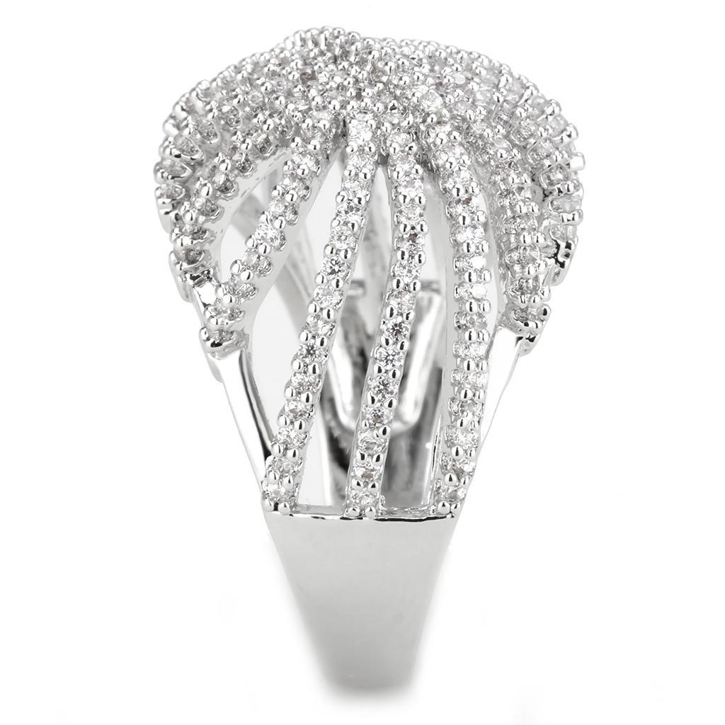 3W1547 - Rhodium Brass Ring with AAA Grade CZ  in Clear-3