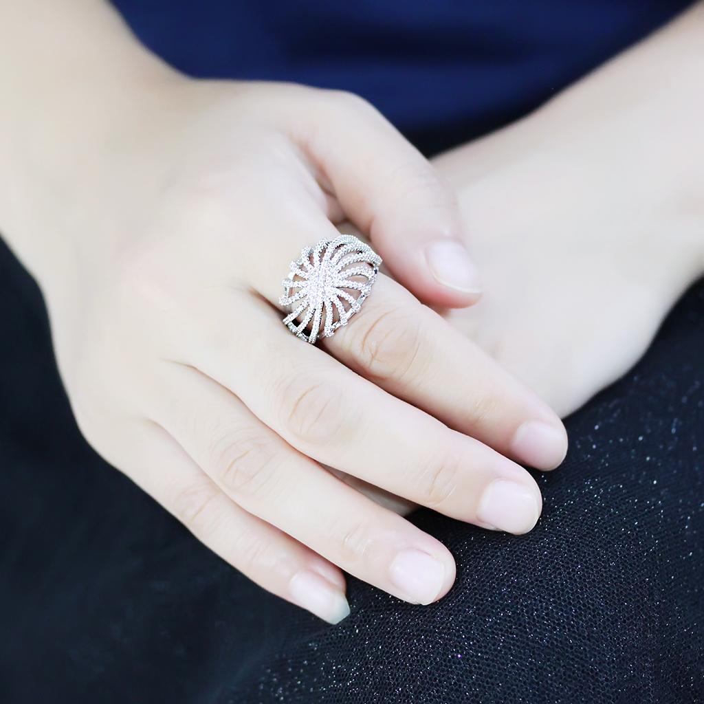 3W1547 - Rhodium Brass Ring with AAA Grade CZ  in Clear-4