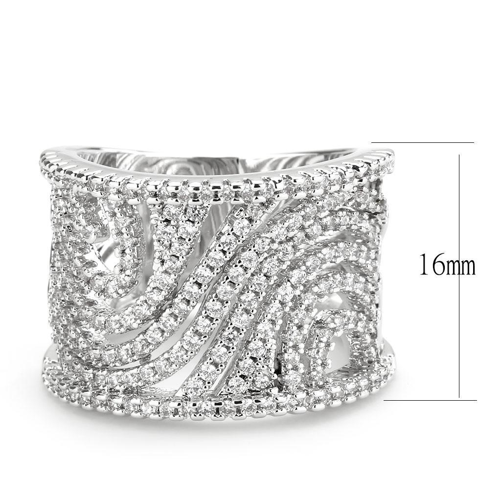 3W1548 - Rhodium Brass Ring with AAA Grade CZ  in Clear-1