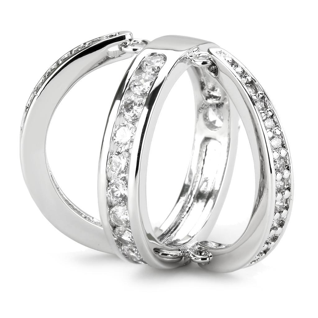 3W1549 - Rhodium Brass Ring with AAA Grade CZ  in Clear-4