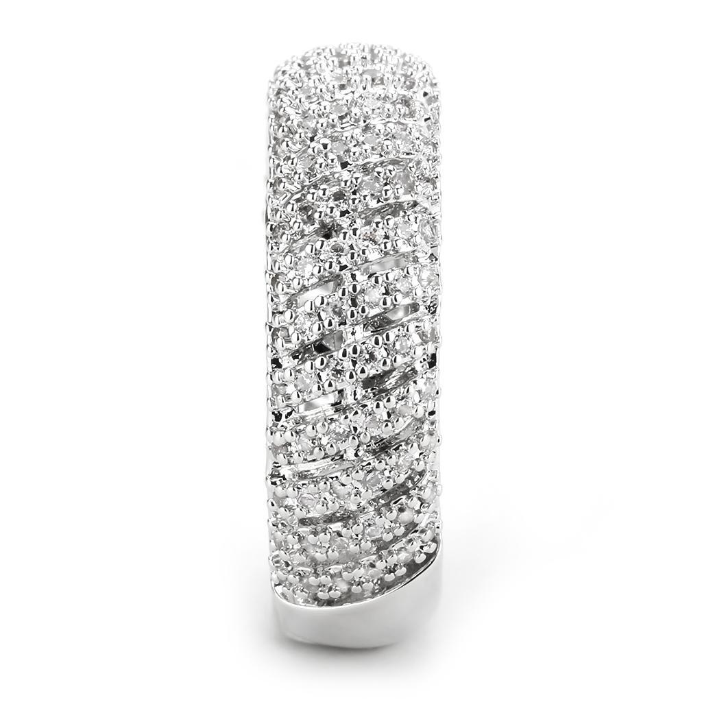 3W1550 - Rhodium Brass Ring with AAA Grade CZ  in Clear-3