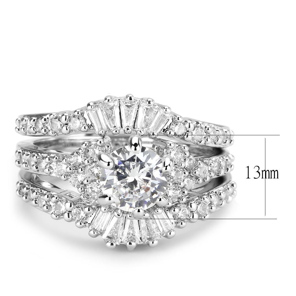 3W1553 - Rhodium Brass Ring with AAA Grade CZ  in Clear-1