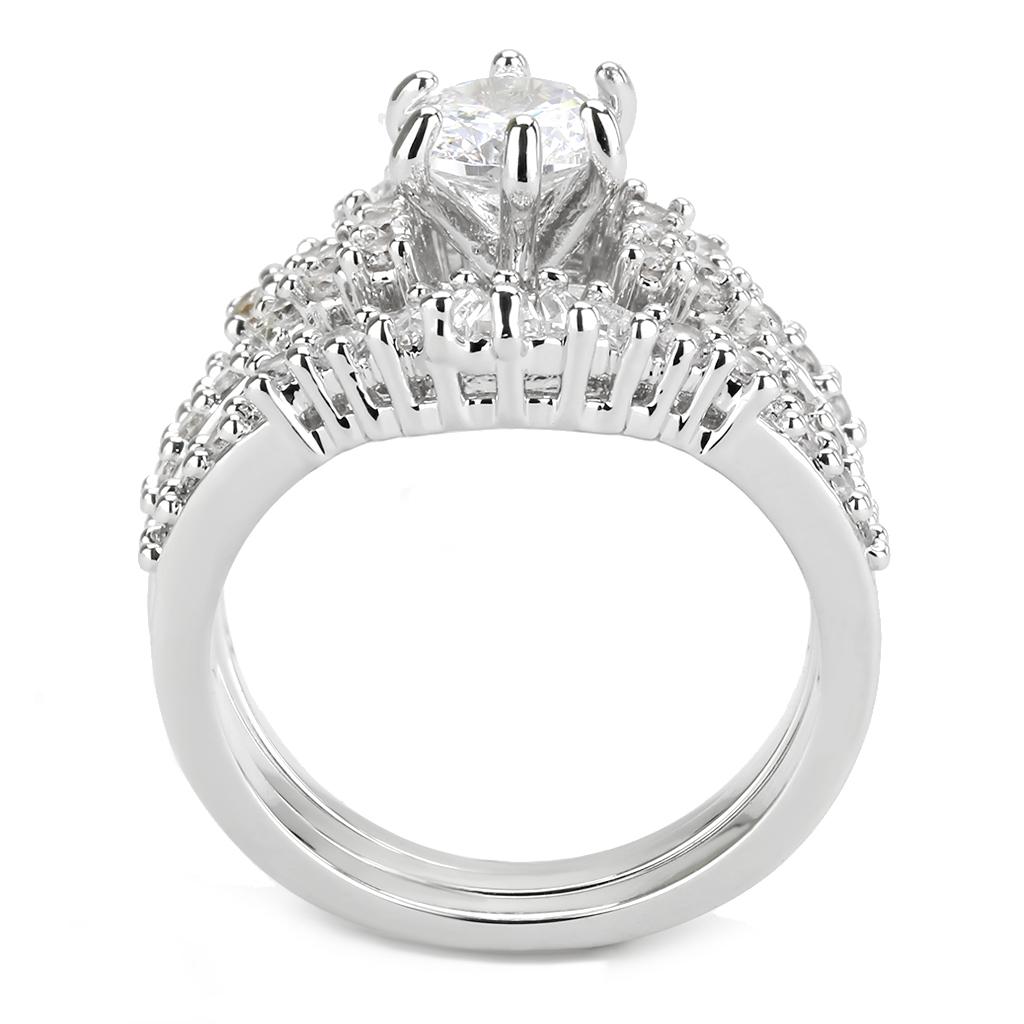 3W1553 - Rhodium Brass Ring with AAA Grade CZ  in Clear-2