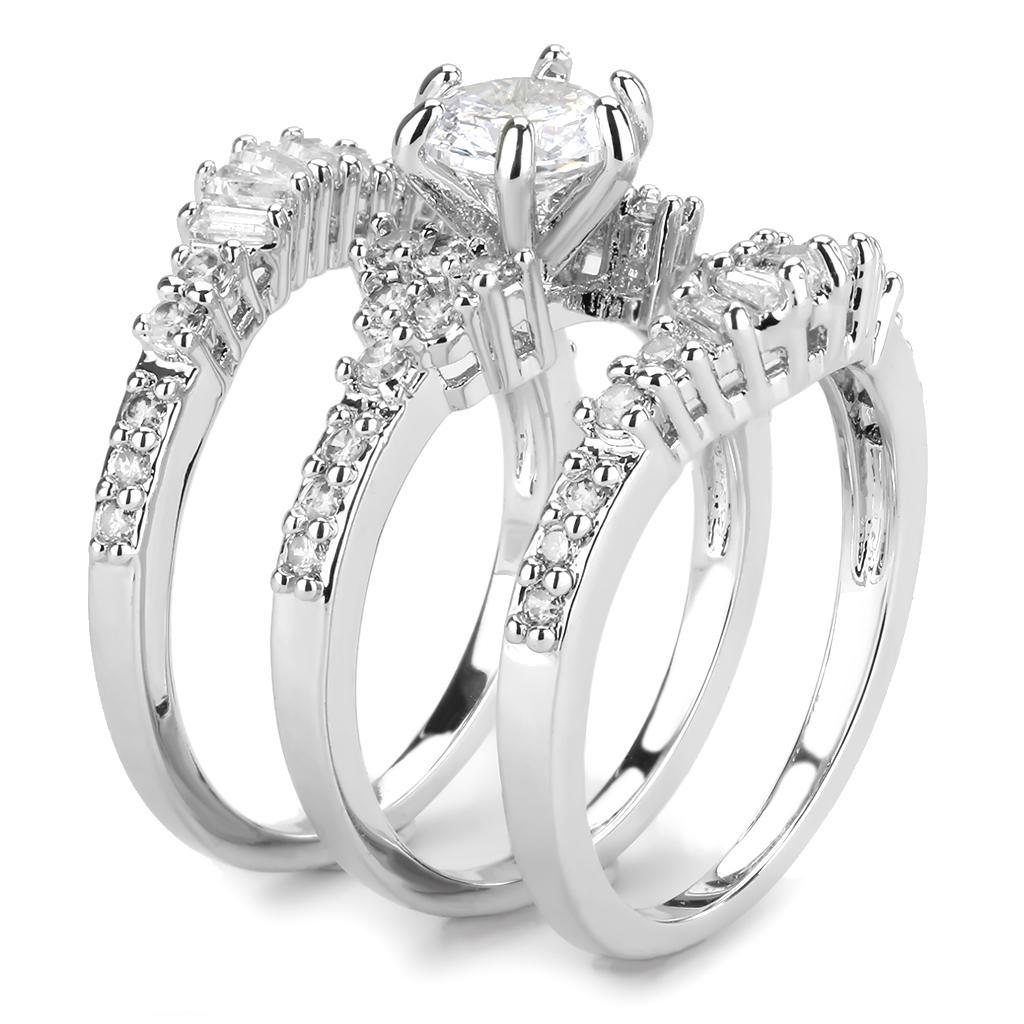 3W1553 - Rhodium Brass Ring with AAA Grade CZ  in Clear-3