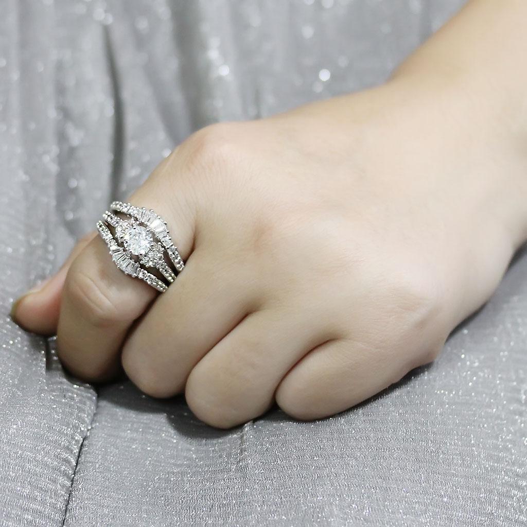 3W1553 - Rhodium Brass Ring with AAA Grade CZ  in Clear-4