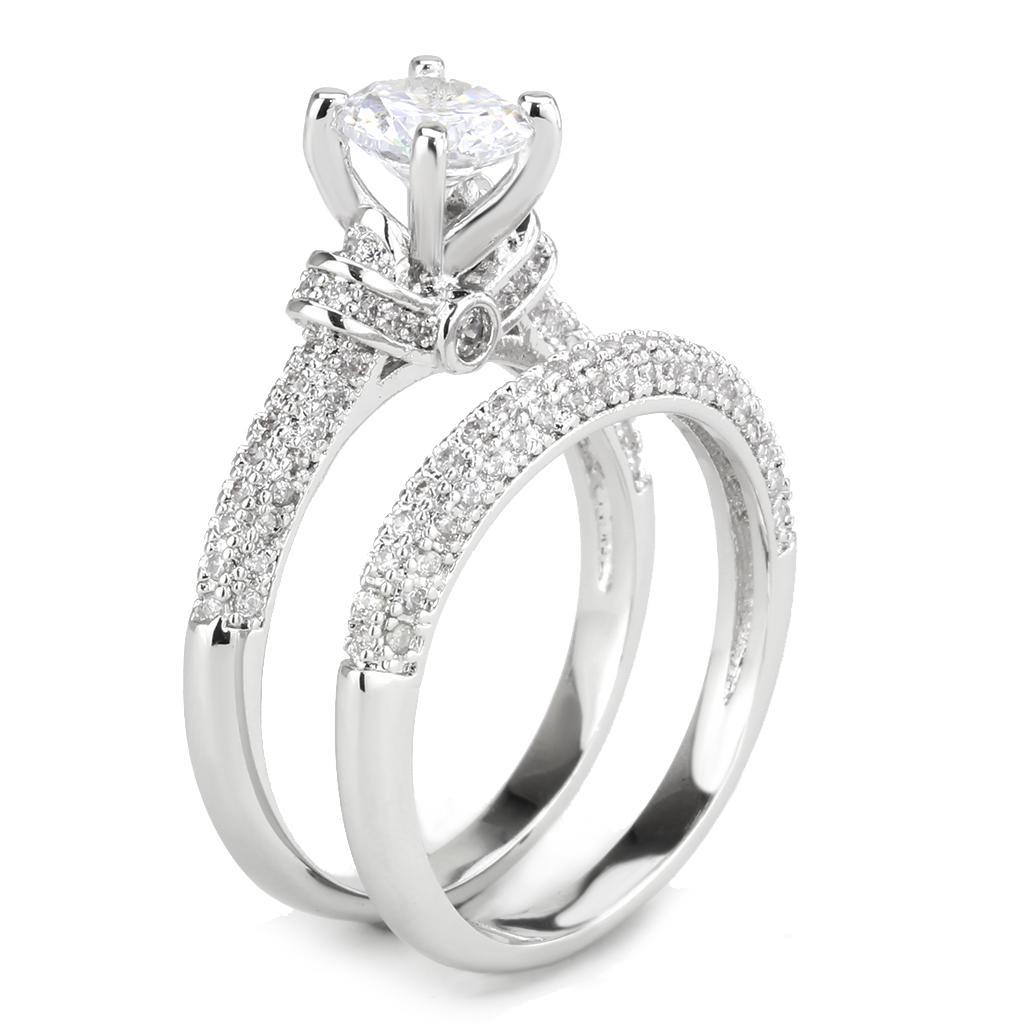 3W1555 - Rhodium Brass Ring with AAA Grade CZ  in Clear-3
