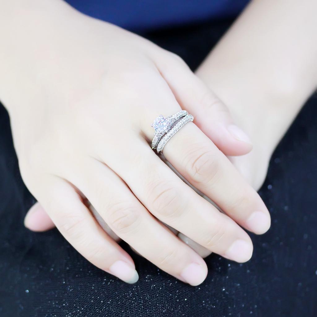 3W1555 - Rhodium Brass Ring with AAA Grade CZ  in Clear-4
