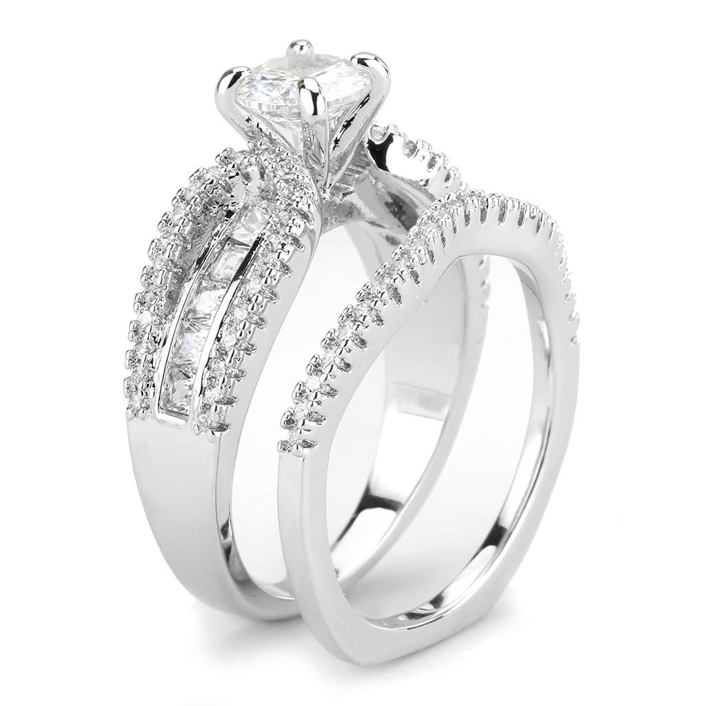 3W1556 - Rhodium Brass Ring with AAA Grade CZ  in Clear-3