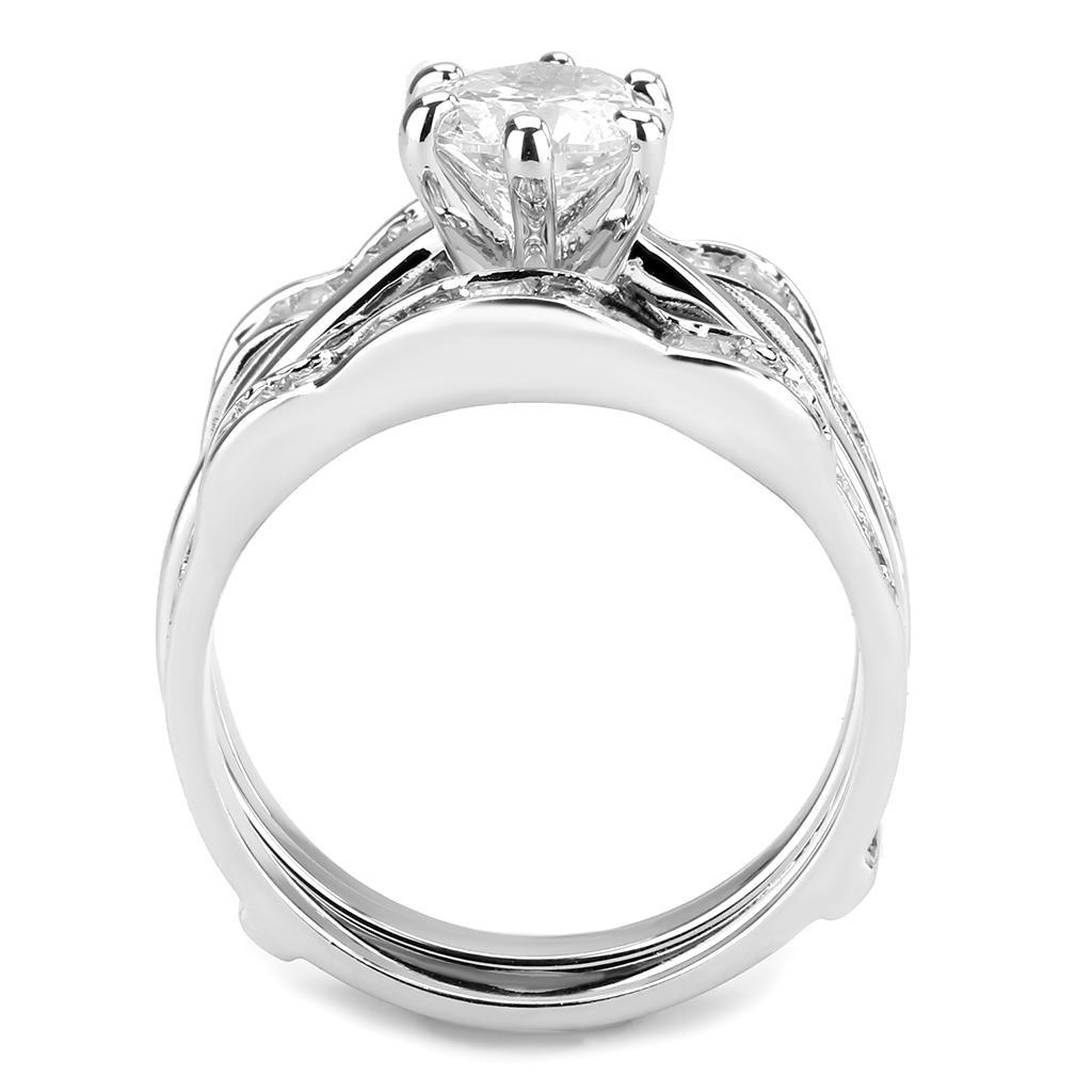 3W1557 - Rhodium Brass Ring with AAA Grade CZ  in Clear-2