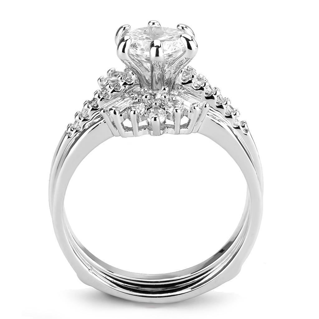 3W1558 - Rhodium Brass Ring with AAA Grade CZ  in Clear-2