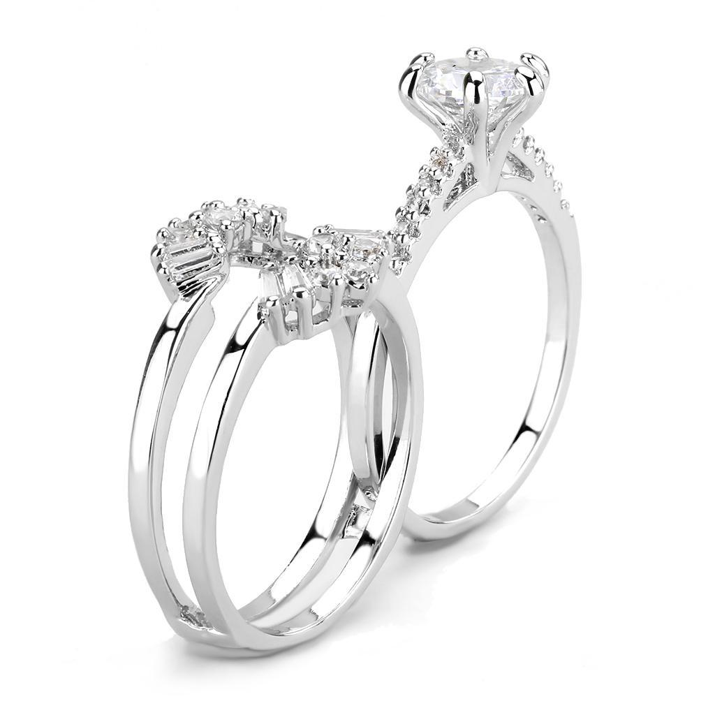 3W1558 - Rhodium Brass Ring with AAA Grade CZ  in Clear-4