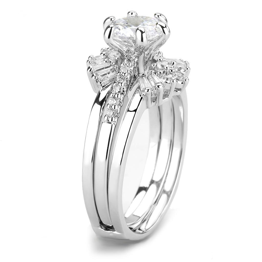 3W1558 - Rhodium Brass Ring with AAA Grade CZ  in Clear-3