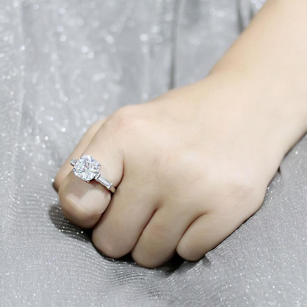 3W1561 - Rhodium Brass Ring with AAA Grade CZ  in Clear-4